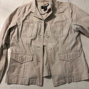 Eddie Bauer Light Beige Women's Cotton Shirt with Floral Trim